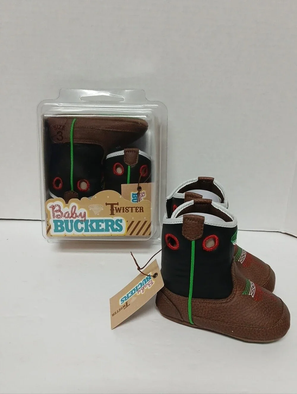 New Kids Brown & Black Cowboy Boot Shoes - Twister Size 3